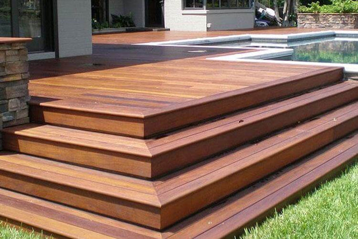 Immaculate Polished and Stained Hardwood Deck With Pool