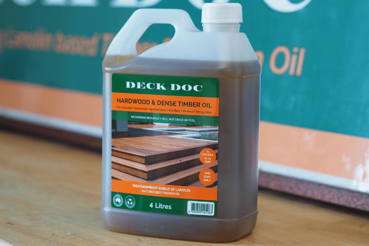 1 x 4L Clear Drum containing Deck Doc 'Hardwood & Dense Timber Oil' with Green Label