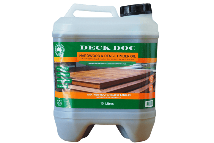 1 x 10L Clear Drum containing Deck Doc 'Hardwood & Dense Timber Oil' with Green Label