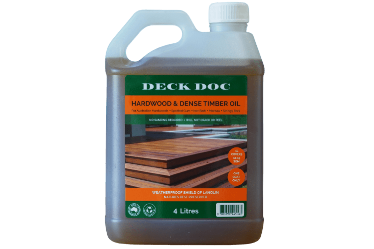 1 x 4L Clear Drum containing Deck Doc 'Hardwood & Dense Timber Oil' with Green Label