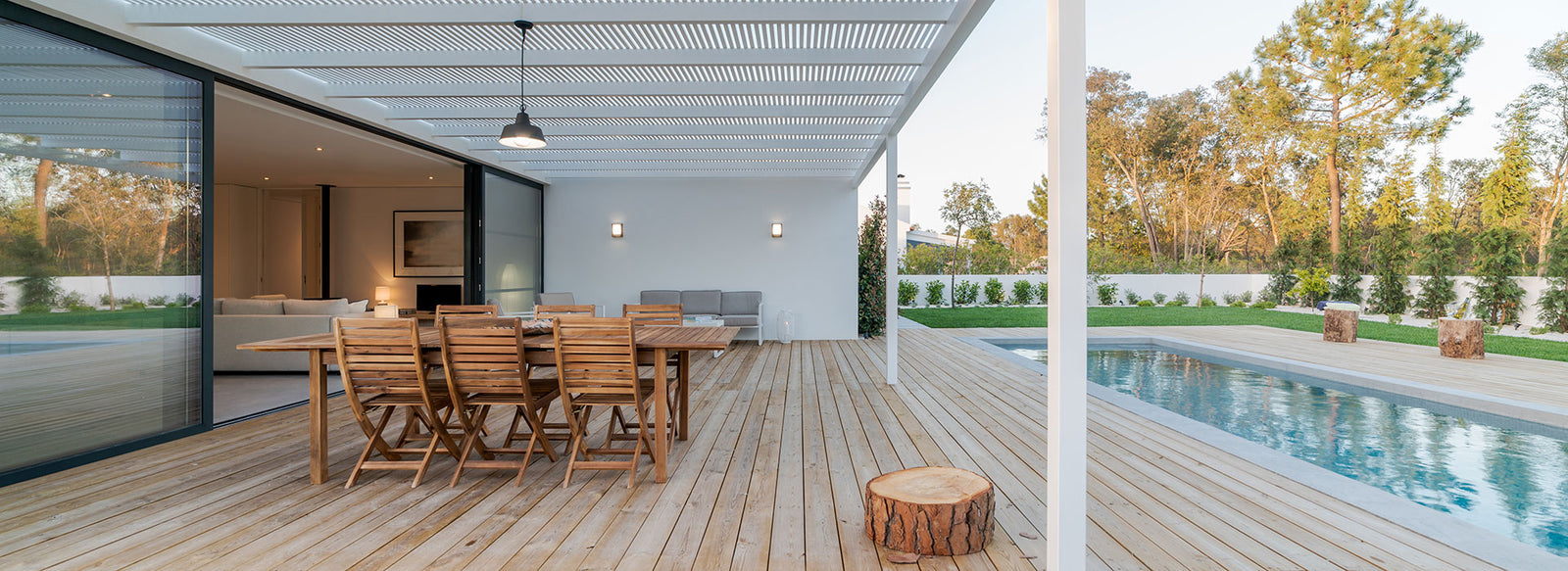 Home Deck with Outdoor Furniture and Swimming Pool